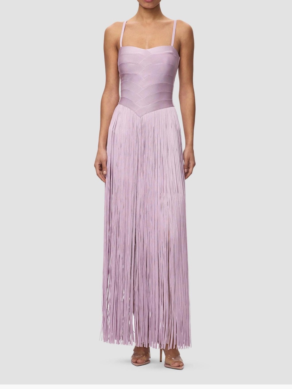 Herve ledge ember Fringe Maxi Dress with Spaghetti Straps